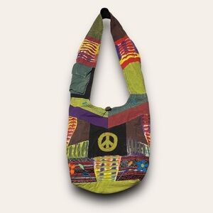 Y2K Peace Patchwork Crossbody Hobo Bag Boho Hippie 100% Cotton
